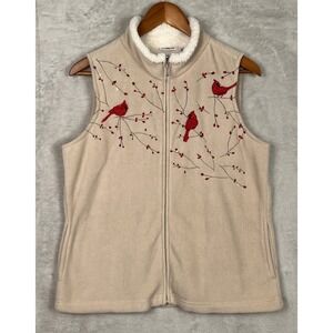 Women's Cardinal Vest Croft & Barrow Medium Beige Fleece Embroidered Zip Pockets